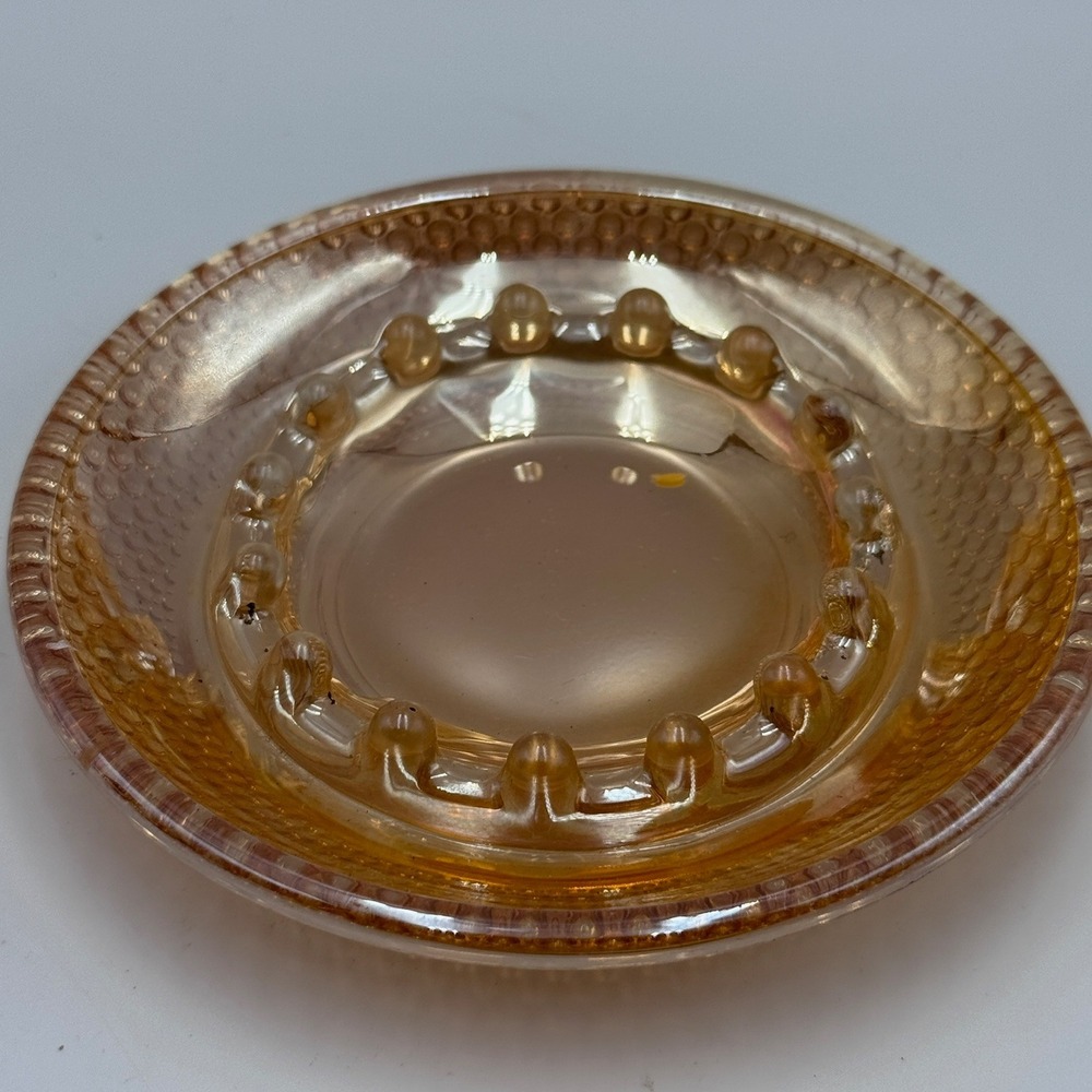 Vintage‎ Marigold Carnival Glass Ashtray Dish Iridescent Amber Pebble Pattern